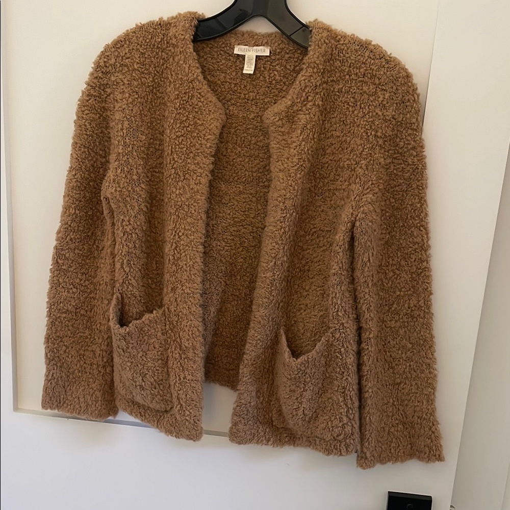 Eileen Fisher Cozy Tan Fuzzy Cardigan